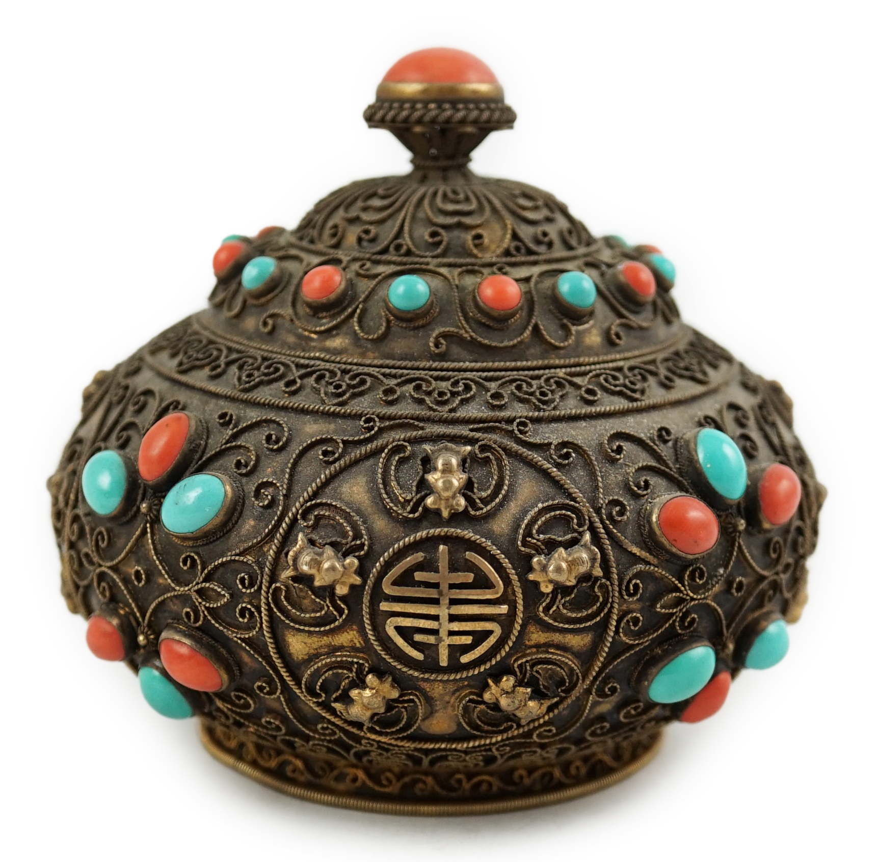 A Sino-Tibetan silver-gilt jar and cover, mid 20th century